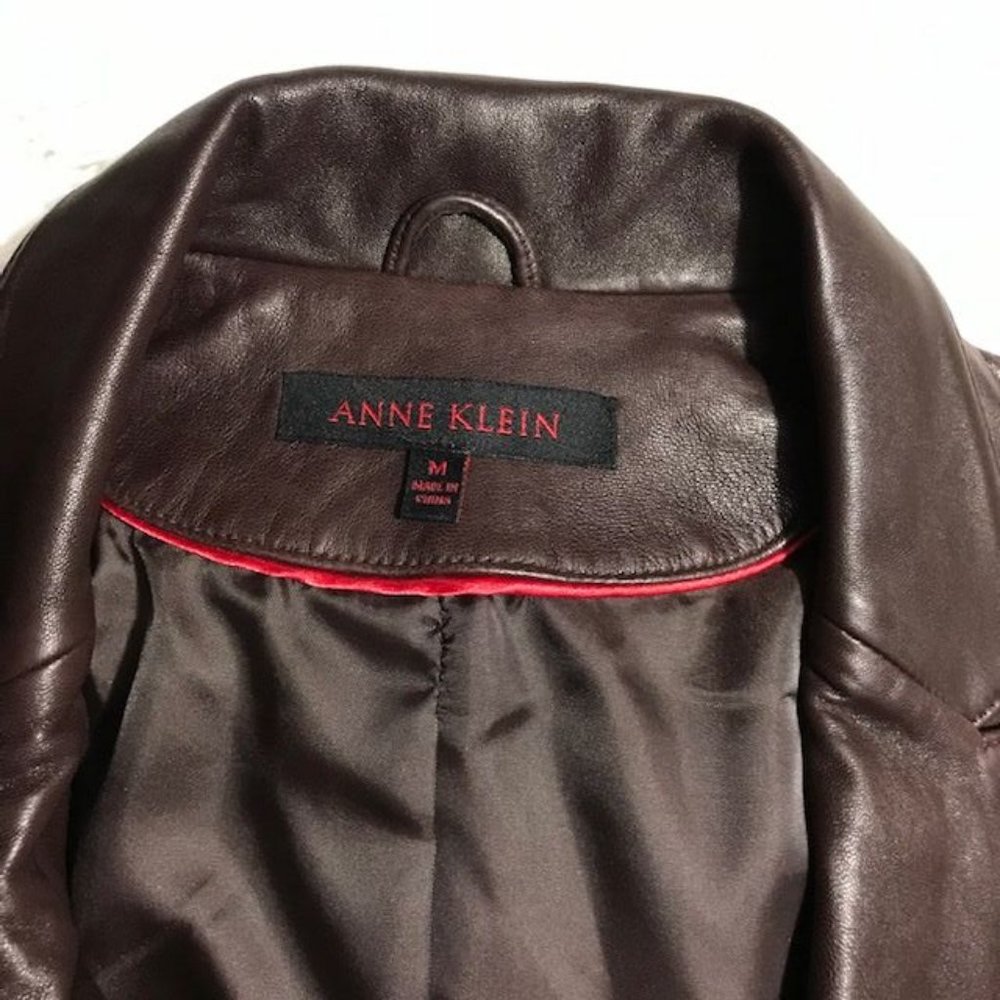 Anne Klein Genuine Lambskin Leather Couture Cocoa Wide Lapel Blazer - Picture 12 of 13